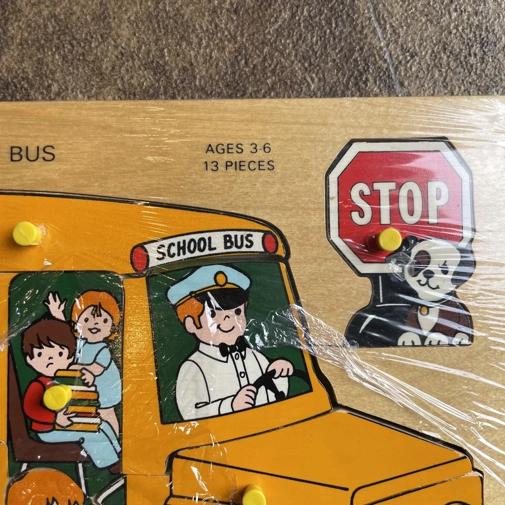 Vintage Fisher-Price 515 Wooden School Bus Puzzle 13 Pieces USA Made Ages 3-6